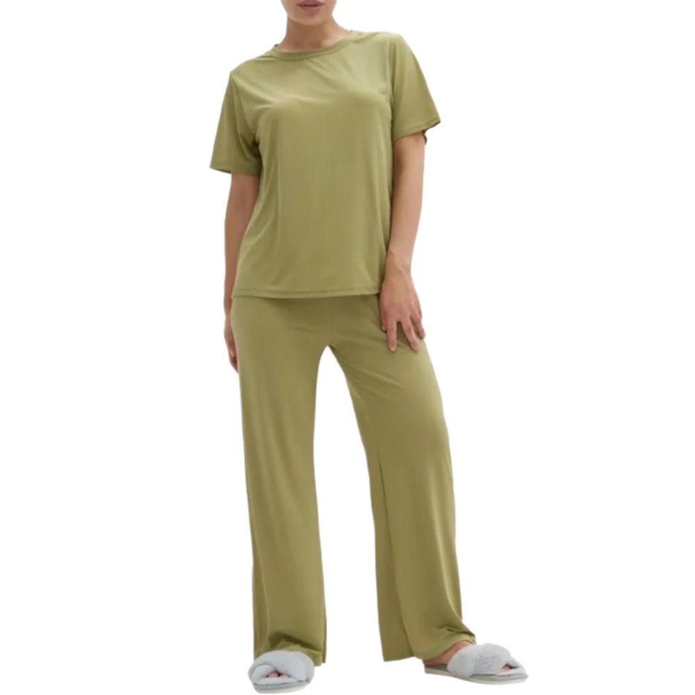 Talmont Women's Silky Short Sleeve Pajama Sets - Olive